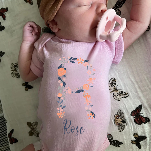 Personalized Baby Girl Floral Cozy Onesie| BBCloth45