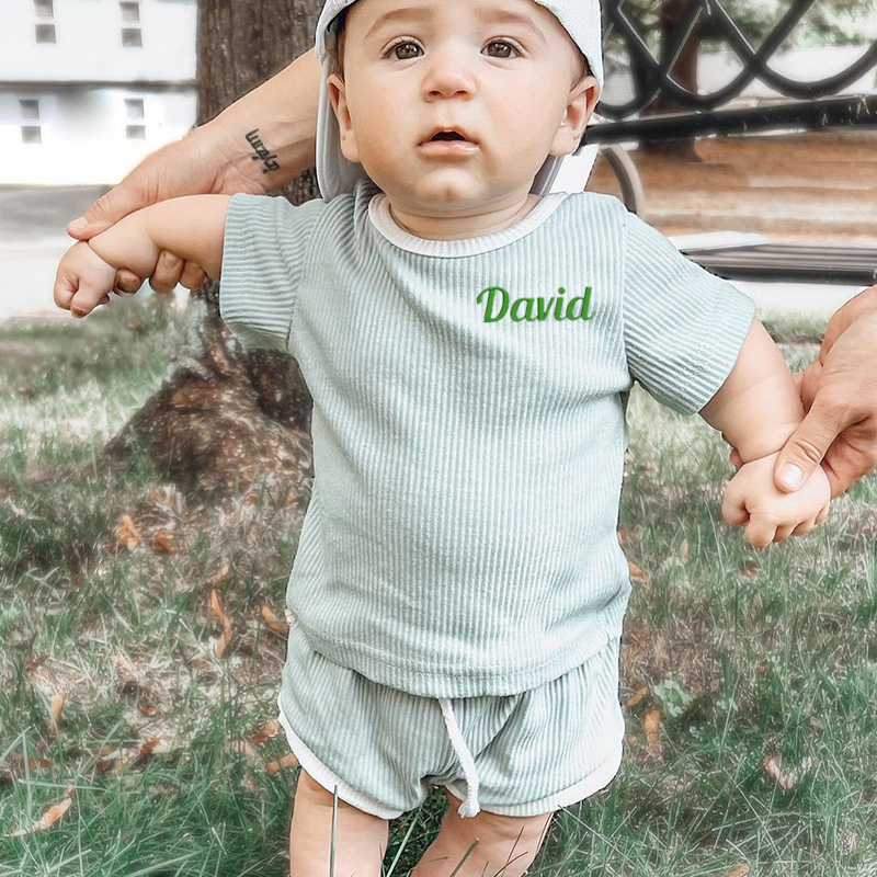 Personalized Kids Embroidered Name Ribbed Toddler Shorts Set| Cloth155