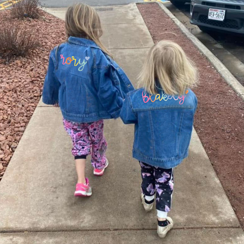 Personalized Kids Rainbow Embroidered Denim Jacket| Cloth162