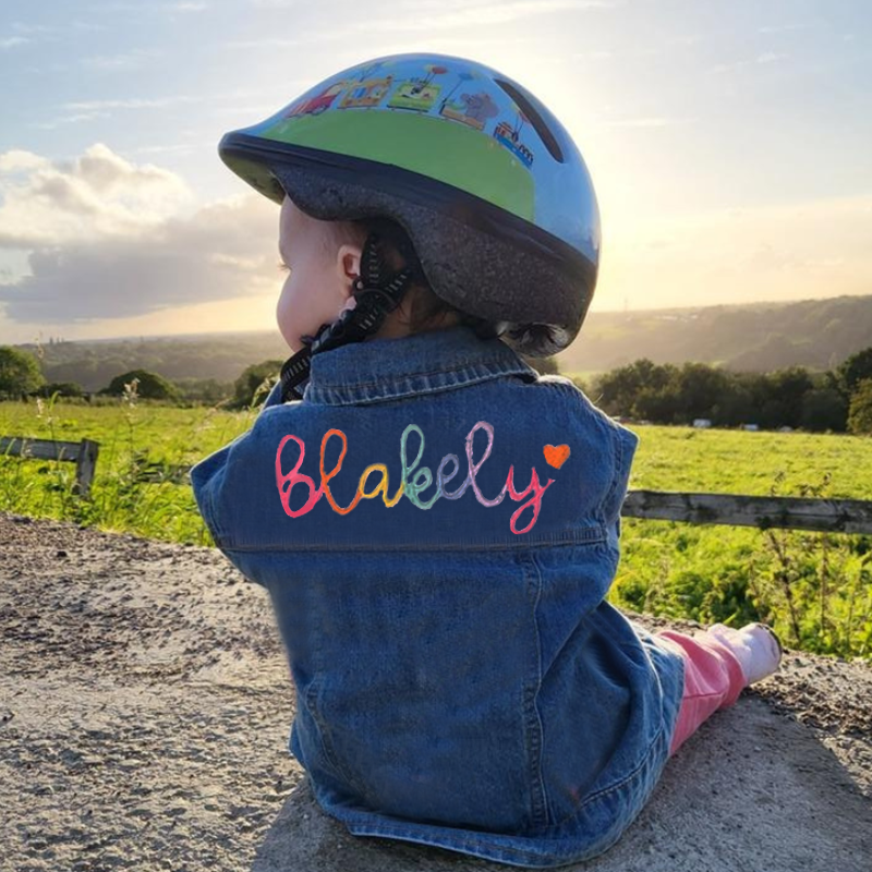 Personalized Kids Rainbow Embroidered Denim Jacket| Cloth162