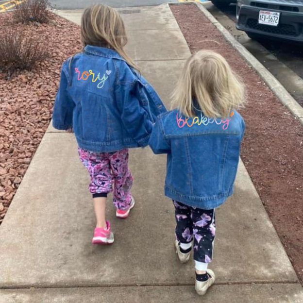 Personalized Kids Rainbow Embroidered Denim Jacket| Cloth162