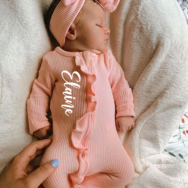 Personalized Baby Girl Zipper Knit Ruffled Footie Outfit| BBCloth61