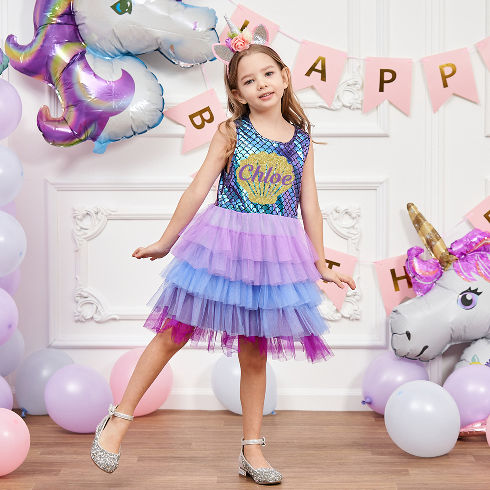 Personalized Girl Mermaid Birthday Cake Dress| Dress15