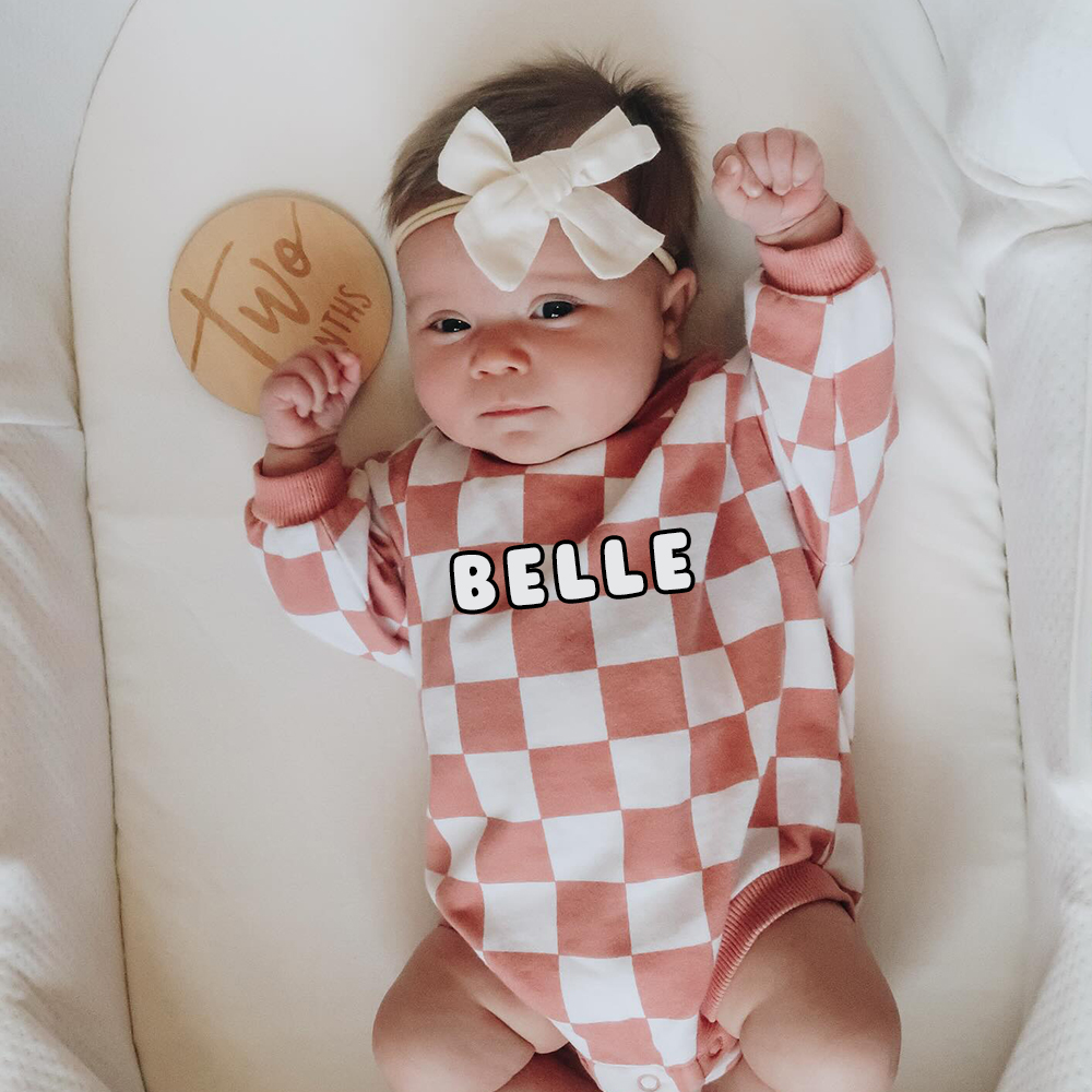 Personalized Baby Checkerboard Sweatshirt Romper| BBcloth95
