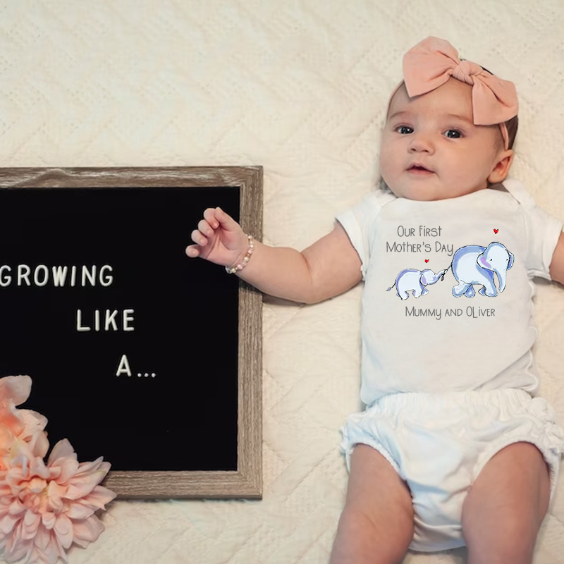 Personalized Baby First Mother's Day Elephants Cozy Onesie| BBCloth15