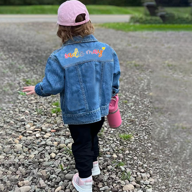 Personalized Kids Rainbow Embroidered Denim Jacket| Cloth162