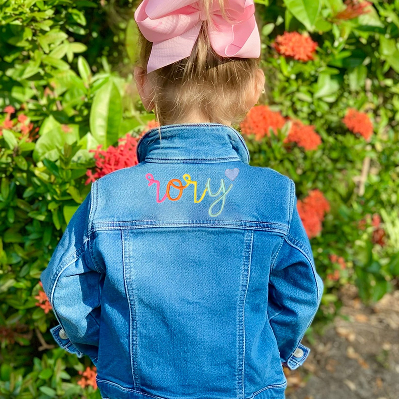 Personalized Kids Rainbow Embroidered Denim Jacket| Cloth162