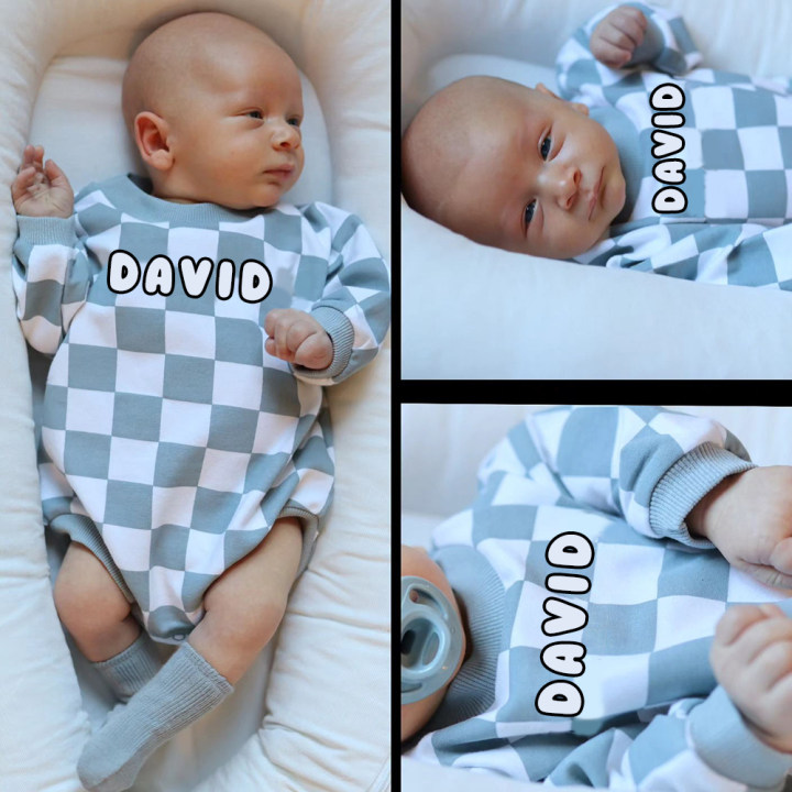 Personalized Baby Checkerboard Sweatshirt Romper| BBcloth95