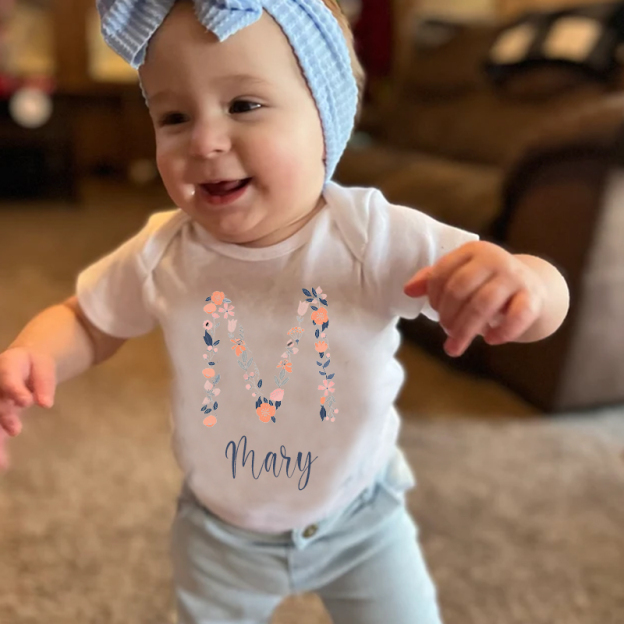 Personalized Baby Girl Floral Cozy Onesie| BBCloth45