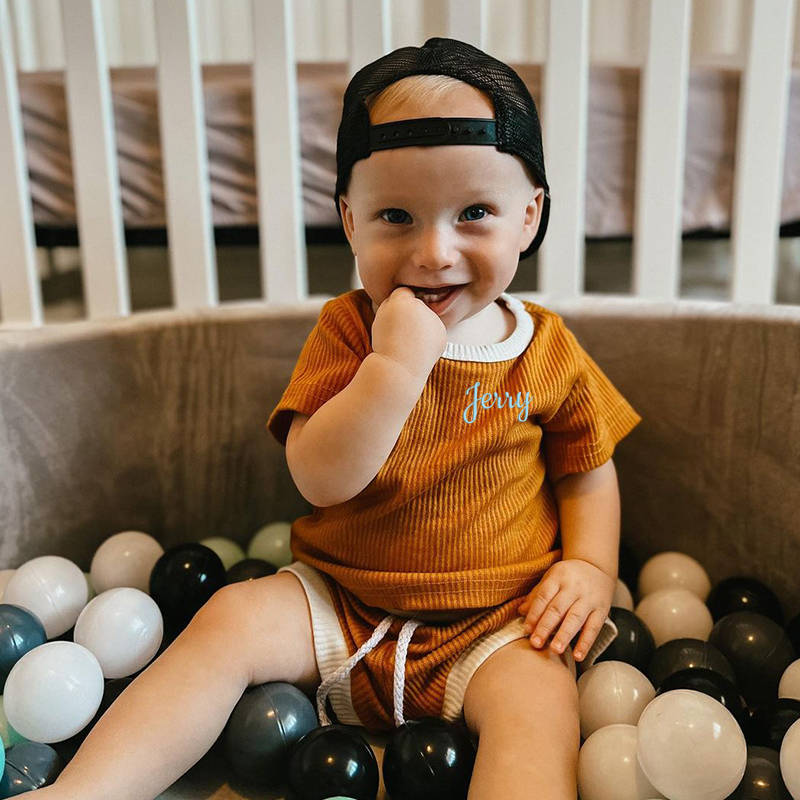 Personalized Kids Embroidered Name Ribbed Toddler Shorts Set| Cloth155