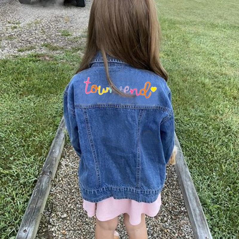 Personalized Kids Rainbow Embroidered Denim Jacket| Cloth162