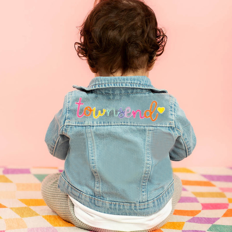 Personalized Kids Rainbow Embroidered Denim Jacket| Cloth162
