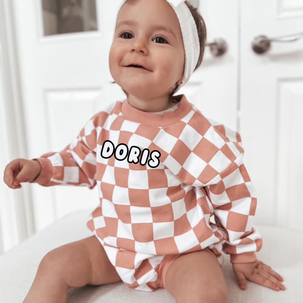 Personalized Baby Checkerboard Sweatshirt Romper| BBcloth95