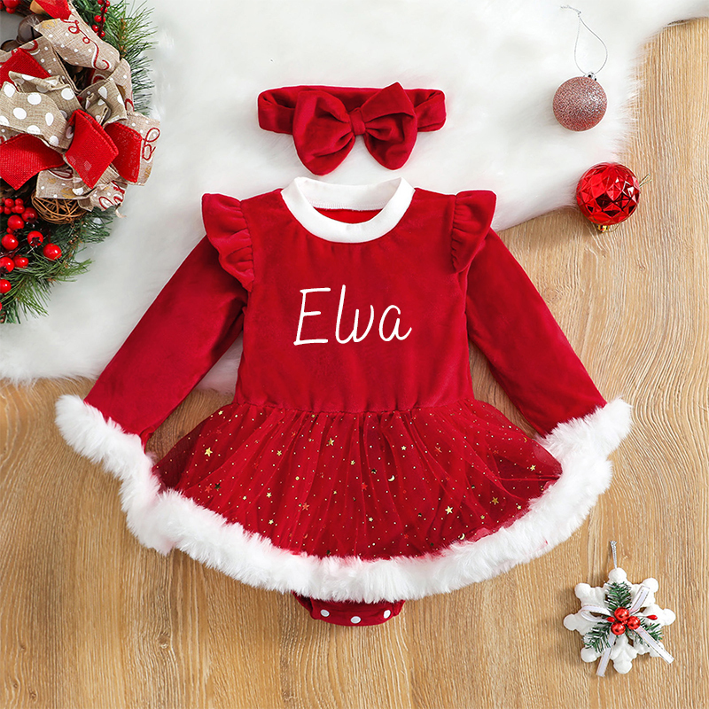 Personalized Girl Christmas Star Dress| Cloth65