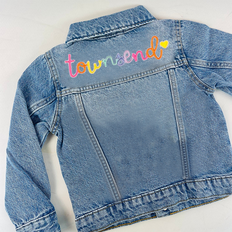 Personalized Kids Rainbow Embroidered Denim Jacket| Cloth162