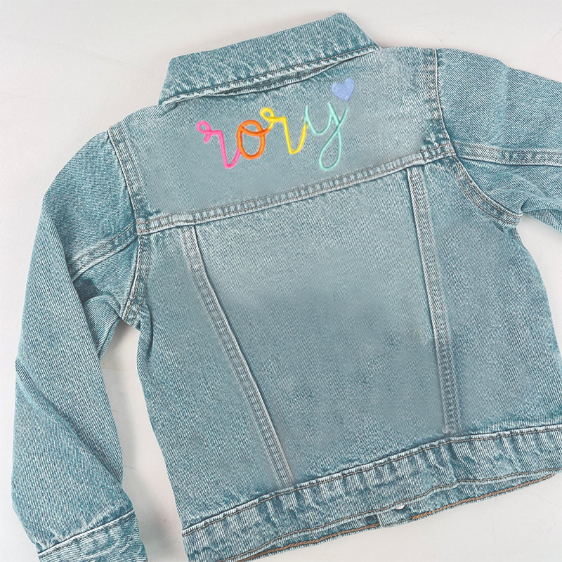 Personalized Kids Rainbow Embroidered Denim Jacket| Cloth162