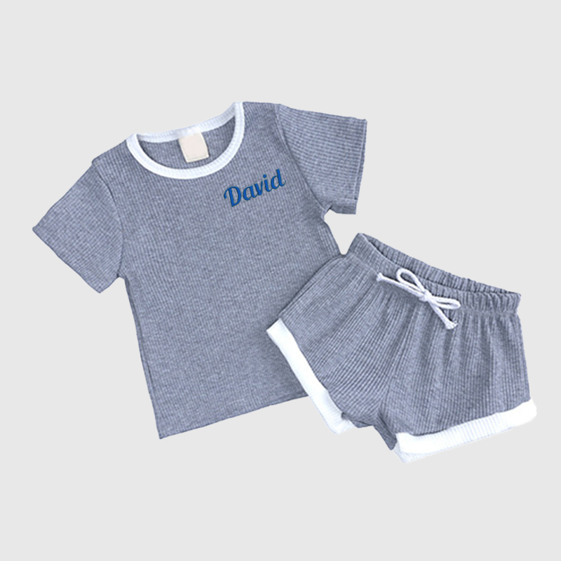 Personalized Kids Embroidered Name Ribbed Toddler Shorts Set| Cloth155
