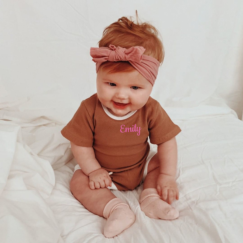 Personalized Kids Embroidered Name Ribbed Toddler Shorts Set| Cloth155