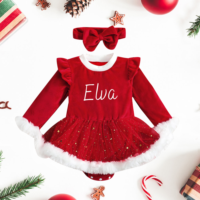 Personalized Girl Christmas Star Dress| Cloth65