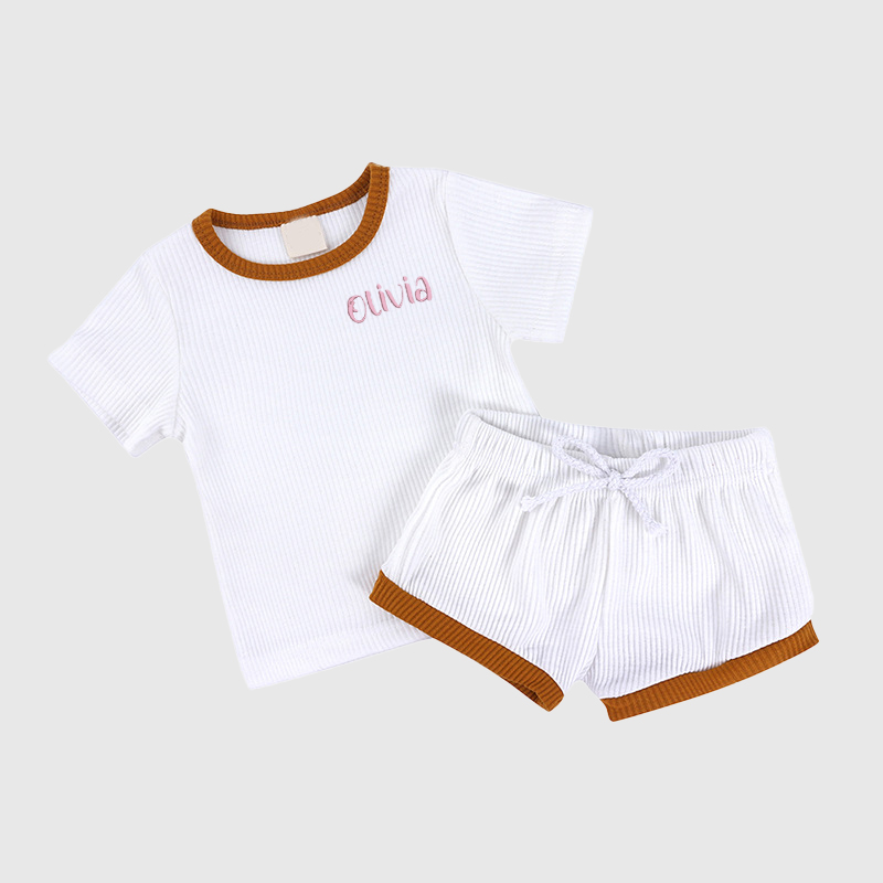 Personalized Kids Embroidered Name Ribbed Toddler Shorts Set| Cloth155