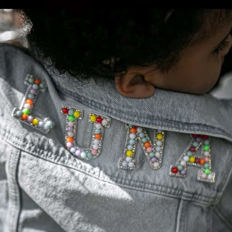 Personalized Kids Macaron Candy Color Beaded Letter Denim Jacket| Cloth165