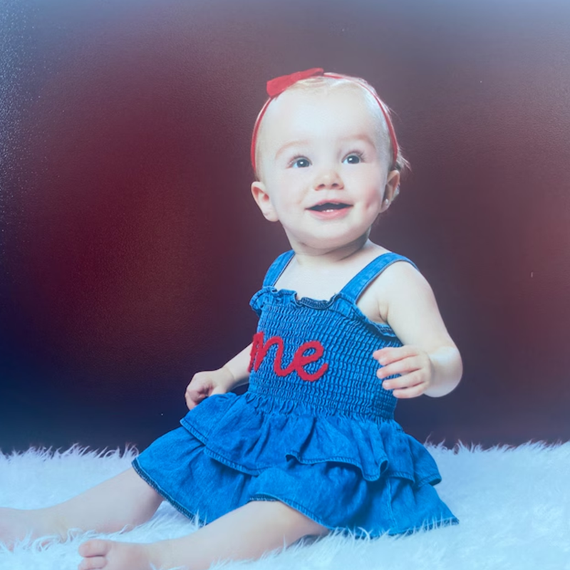 Personalized Baby Hand Embroidered Denim Ruffle Dress| BBCloth42