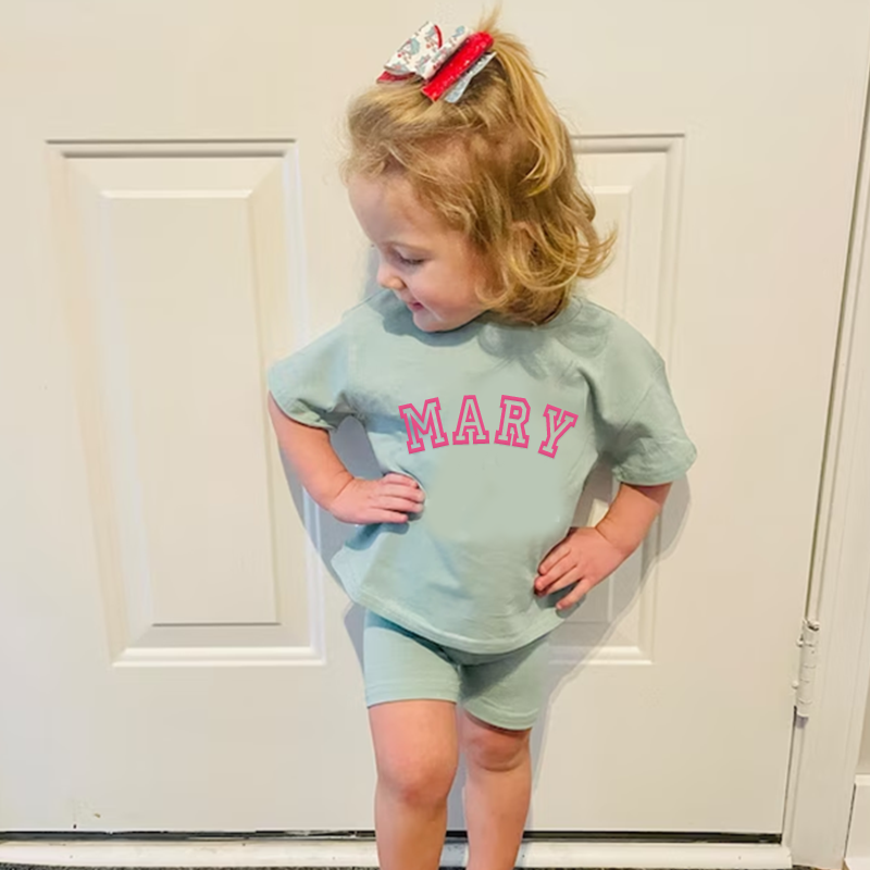 Personalized Kids Puff Vinyl Toddler Shorts Set| Cloth156