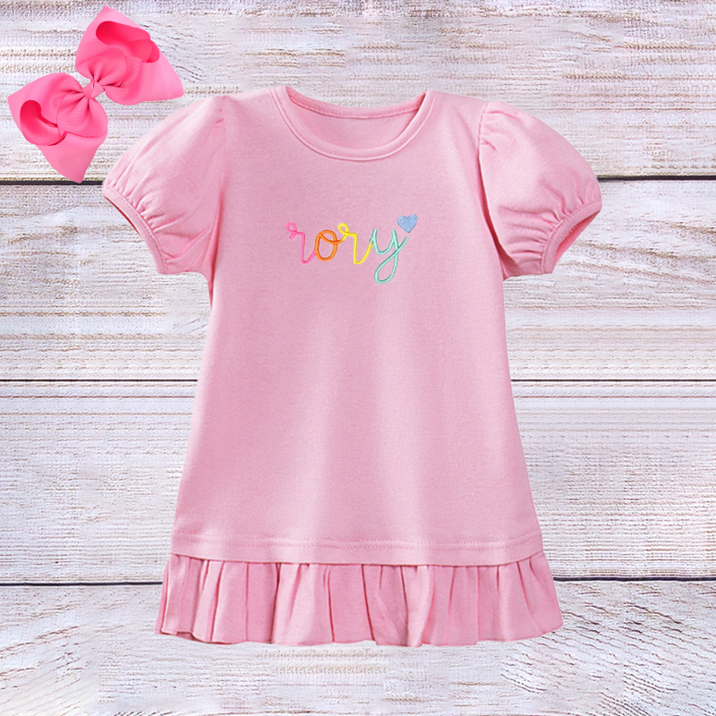 Personalized Girls Rainbow Short Sleeve Ruffle Shirt| Cloth145