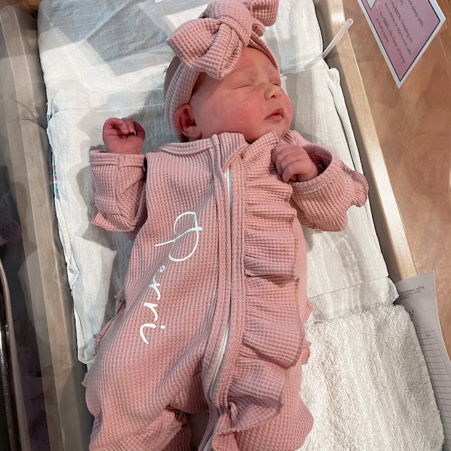 Personalized Baby Girl Zipper Knit Ruffled Footie Outfit| BBCloth61