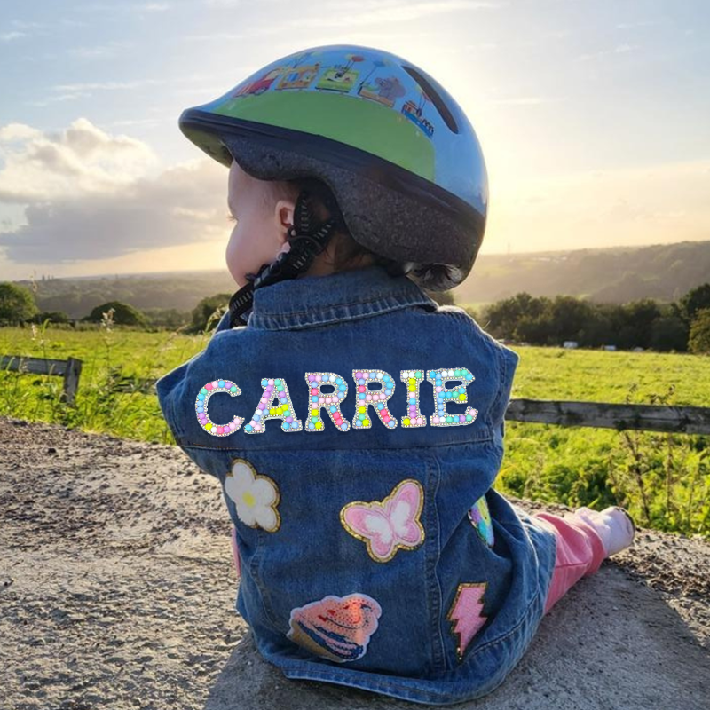 Personalized Kids Macaron Candy Color Beaded Letter Denim Jacket| Cloth165