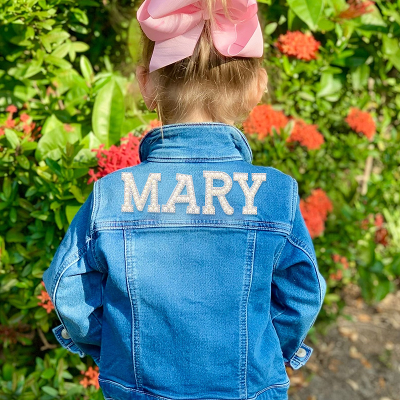 Personalized Kids Pearl Letter Denim Jacket| Cloth177