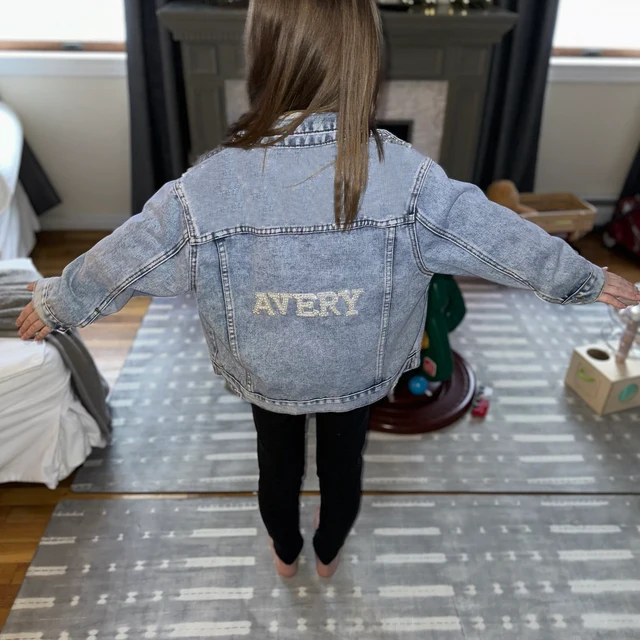 Personalized Kids Pearl Letter Denim Jacket| Cloth177
