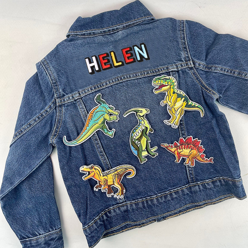 Personalized Kids Denim Dinosaurs Patch Jacket | Cloth180