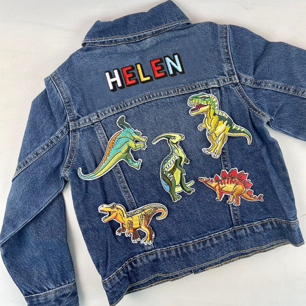 Personalized Kids Denim Dinosaurs Patch Jacket | Cloth180