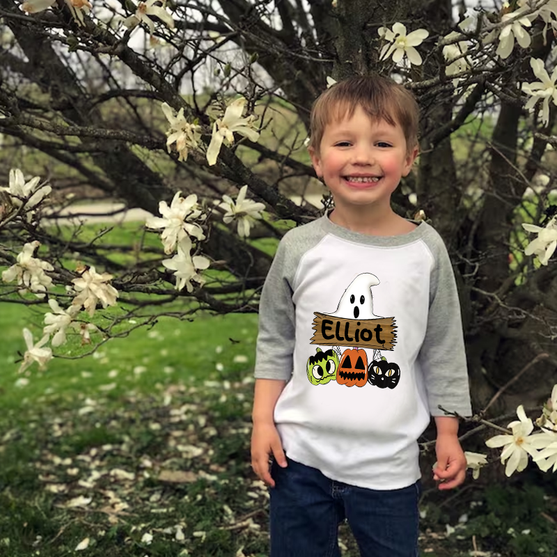 Personalized Kids Halloween Initials Long Sleeves Shirt| Cloth12409