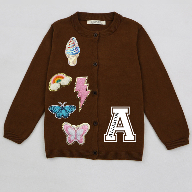 Personalized Hand Patch Color Kids Button Cardigan | inSweater07