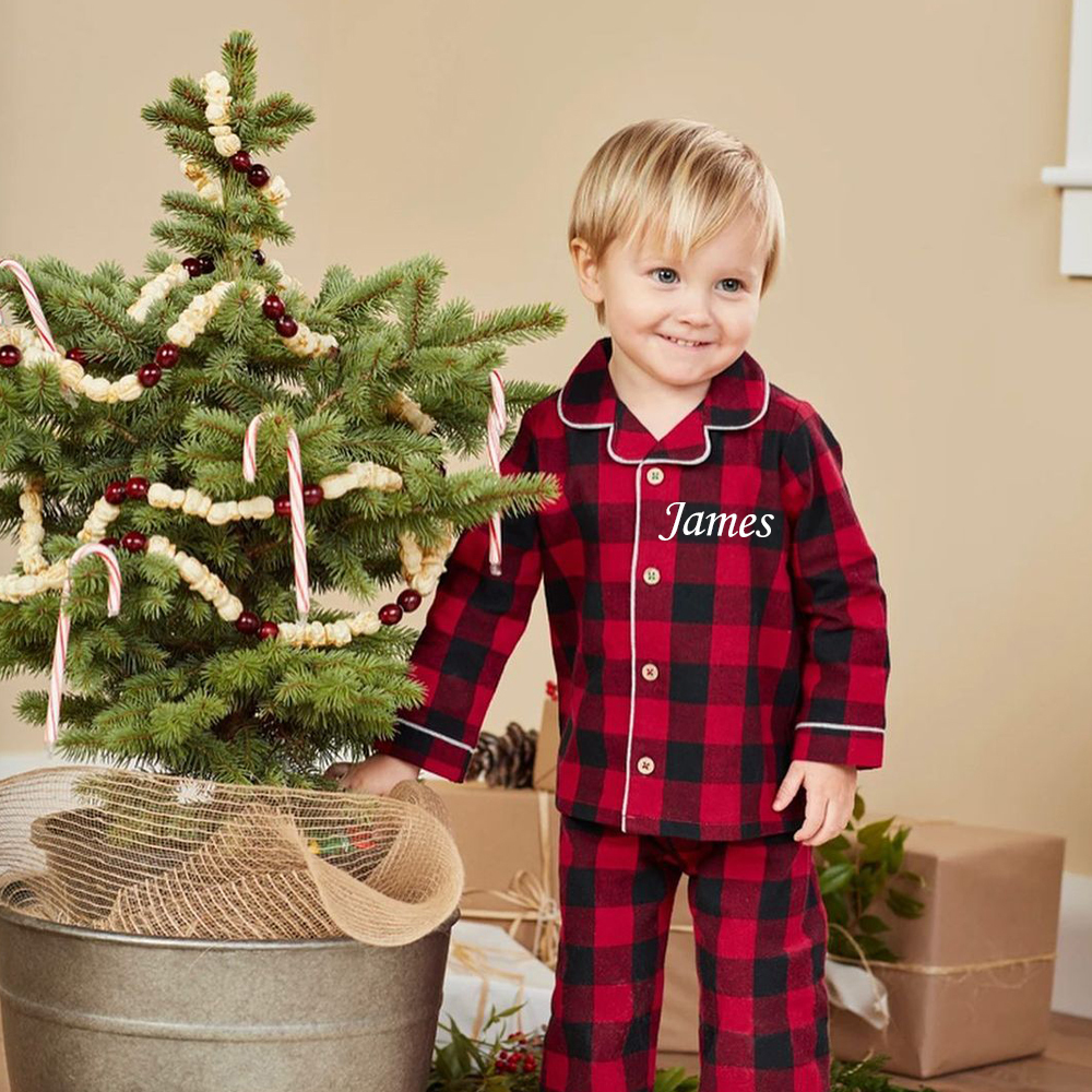 Personalized Kids Embroidered Name Christmas Pajamas| Cloth201