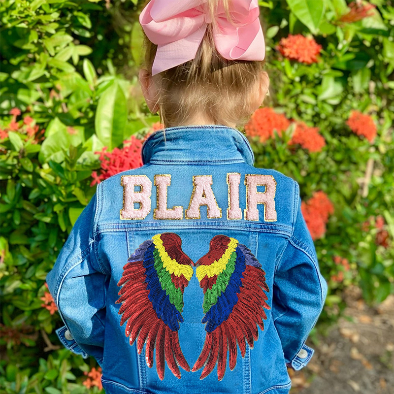 Personalized Kids Angel Wing Patch Denim Jacket| Cloth208