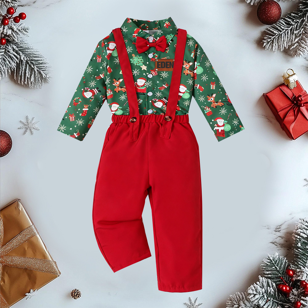 Personalized Leather Patch Boy Christmas Retro Outfit| YESMC26