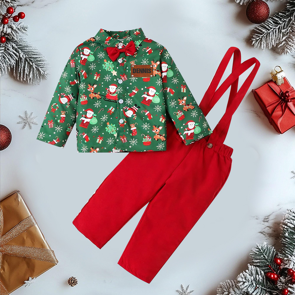 Personalized Leather Patch Boy Christmas Retro Outfit| YESMC26