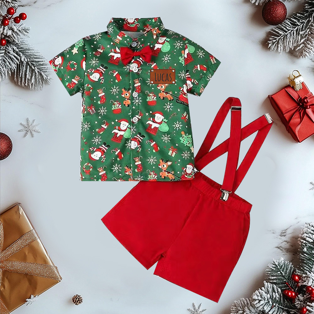 Personalized Leather Patch Boy Christmas Retro Outfit| YESMC26
