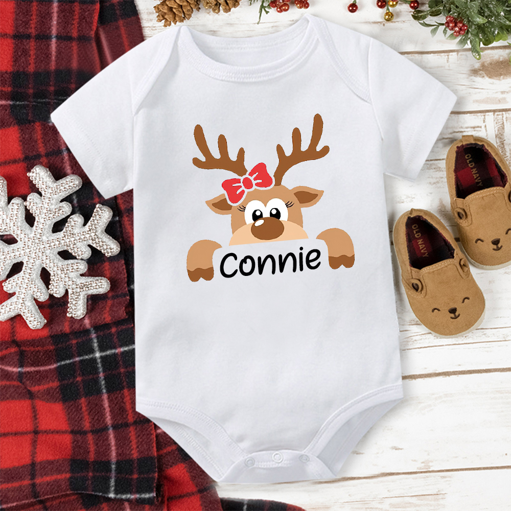 Personalized Reindeer Family Christmas Monogrammed Name T-Shirt| Match0418