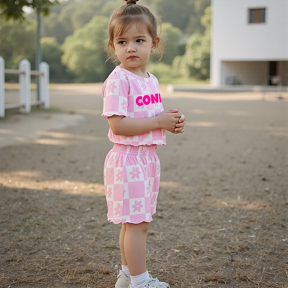 Personalized Girl Summer Floral Toddler Shorts Set| Cloth220