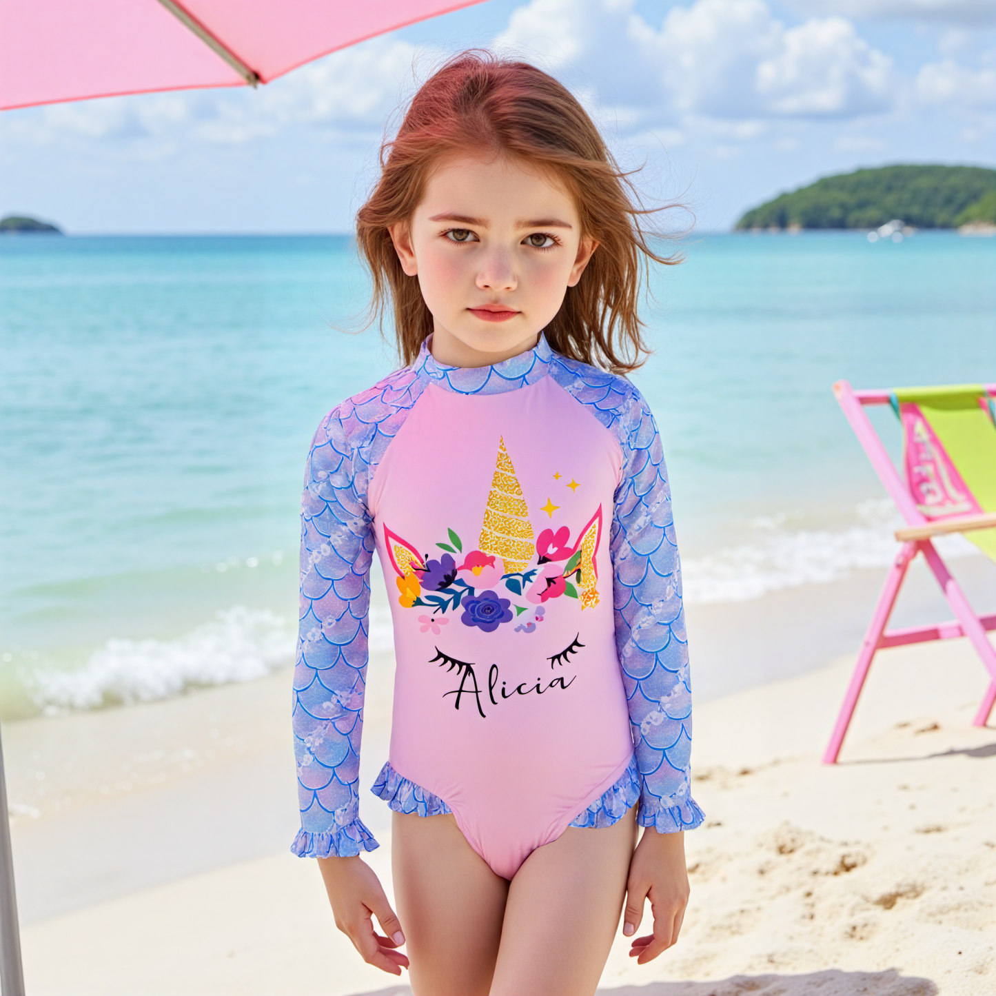 Personalized Girl Mermaid Sun Protection Swimsuit| Swimsuit05