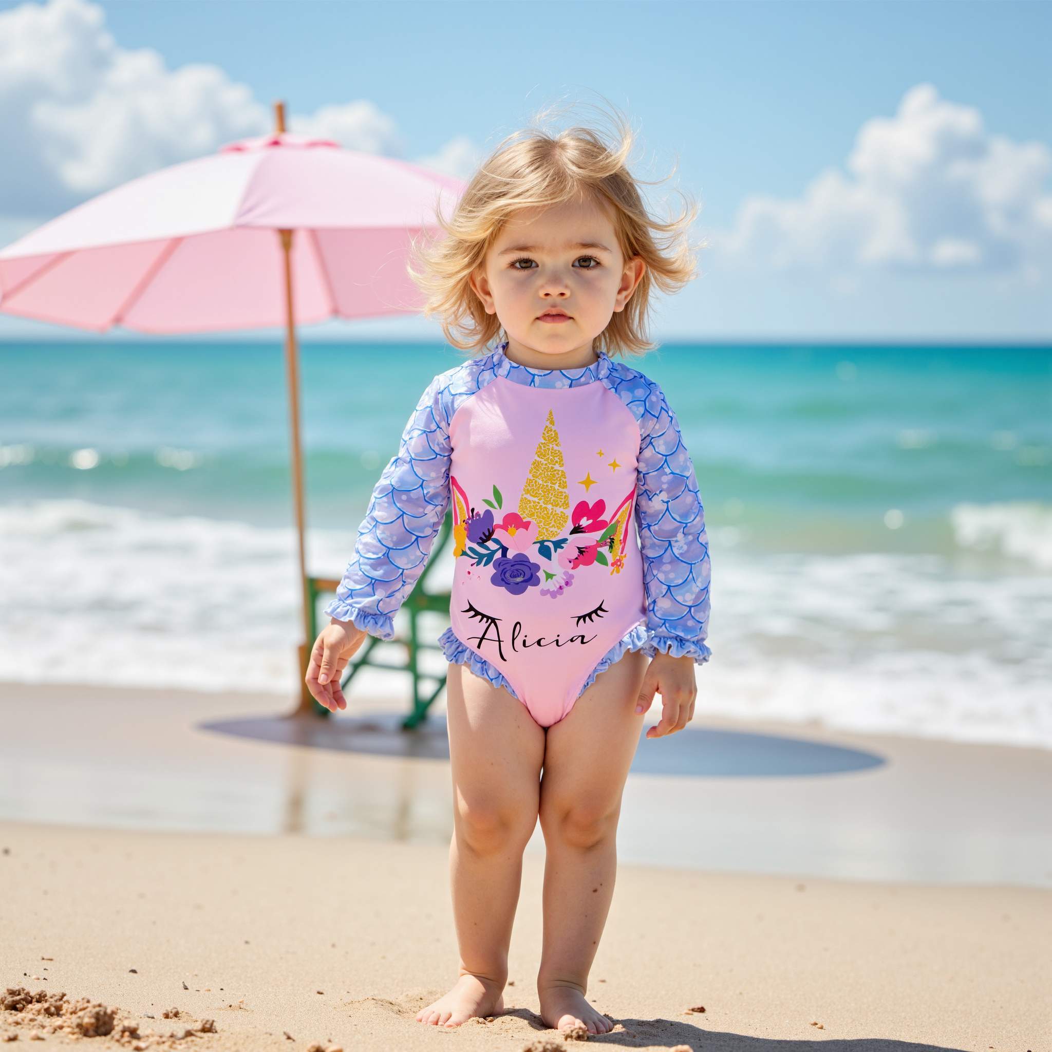 Personalized Girl Unicorn Sun Protection Swimsuit| Swimsuit05