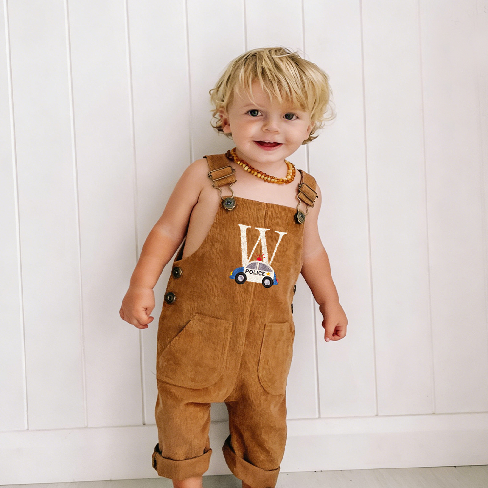 Personalized Embroidery Corduroy Baby Suspenders Jumpsuit | BBcloth123