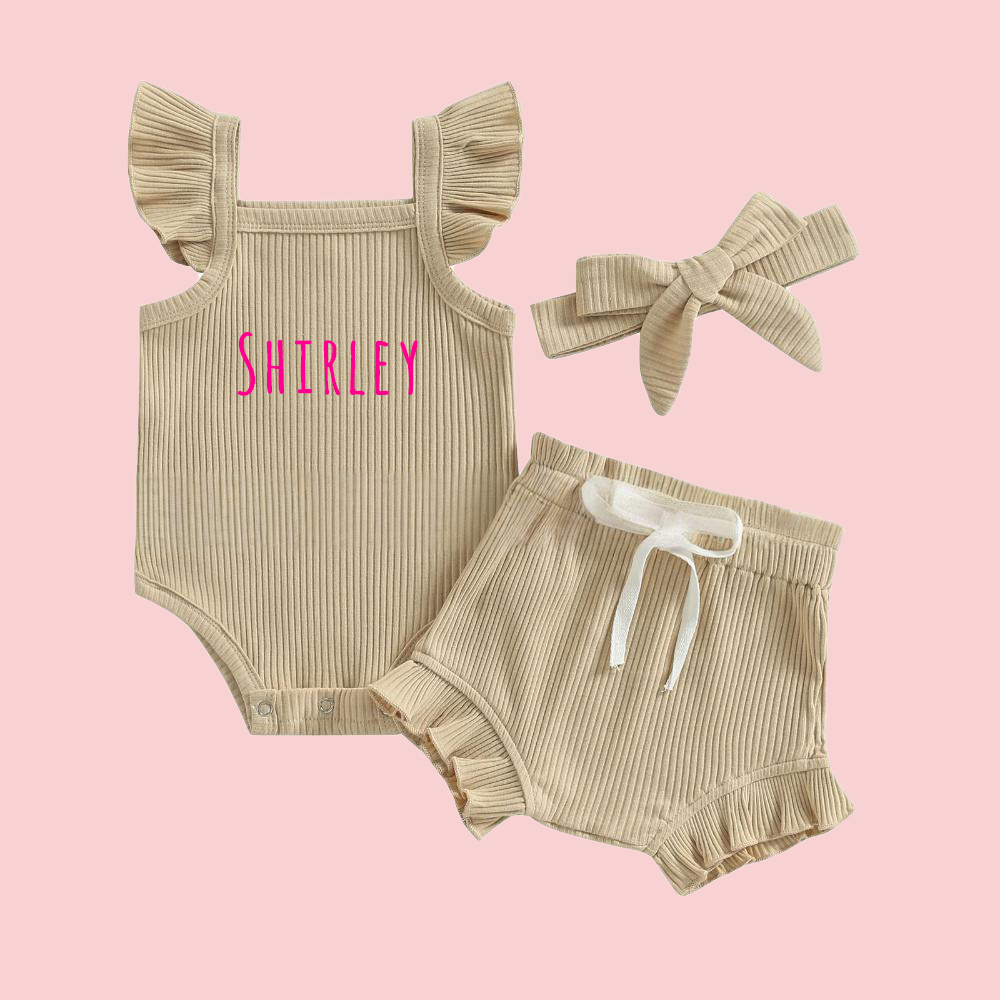 Personalized  3PCS Baby Girl Causal Ribbed Bodysuit Set| BBCloth91