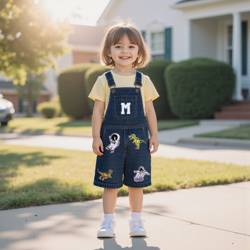 Personalized Kids Patch Denim Overalls| Pants23