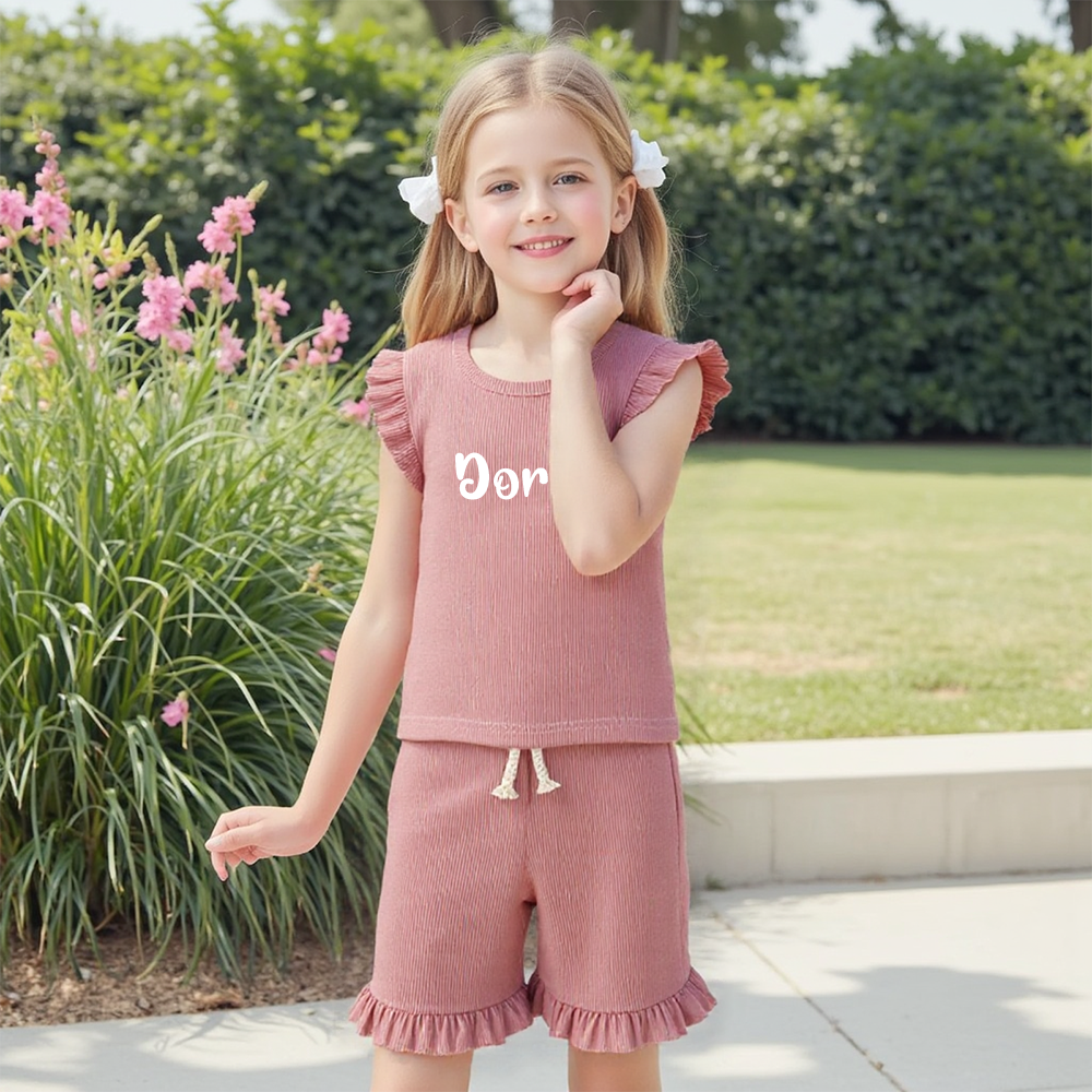 Personalized Girl Summer Ruffle T-Shirt and Shorts Set| Cloth231