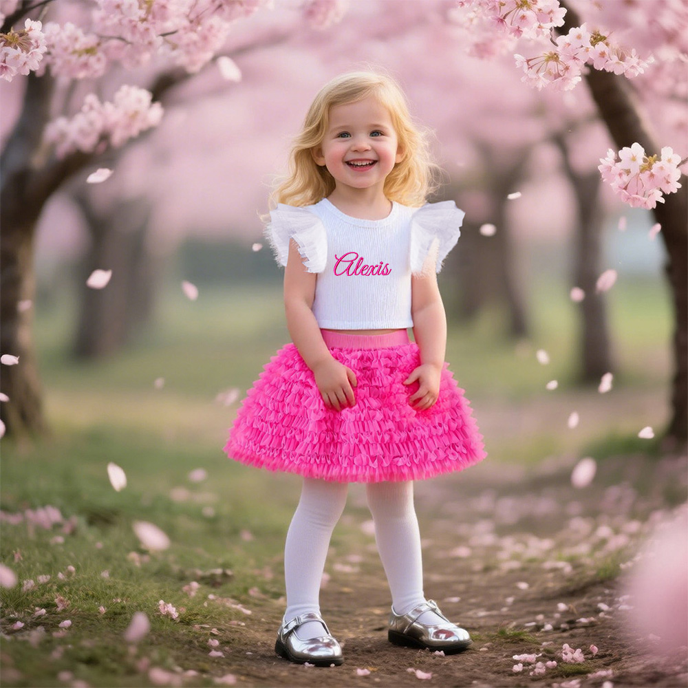 Personalized Girl Embroidered Ruffle Flutter Sleeve Tutu Set| Cloth237